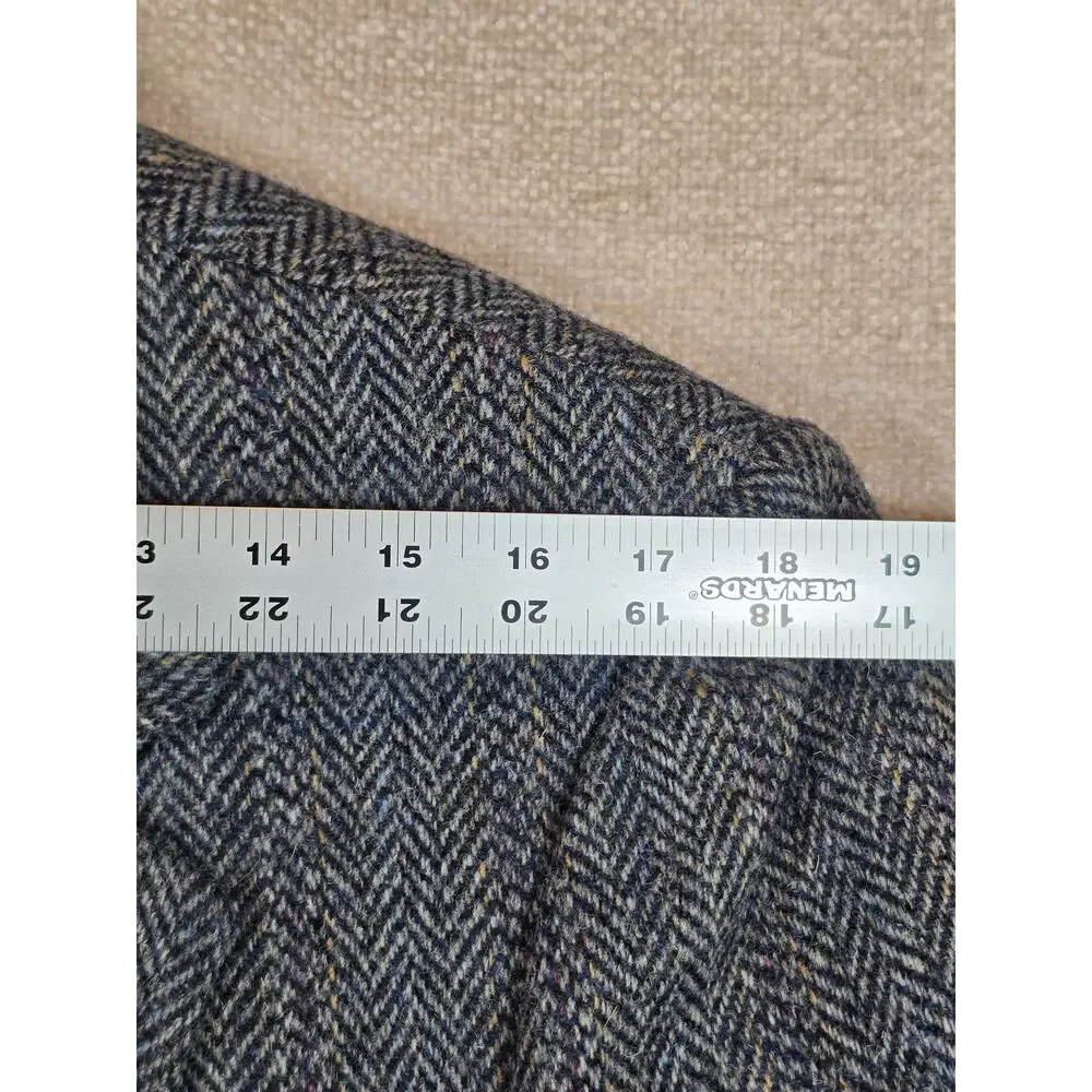Stafford Harris Tweed Blazer 42R Blue Gray Herringbone Duck Lining Vintage USA